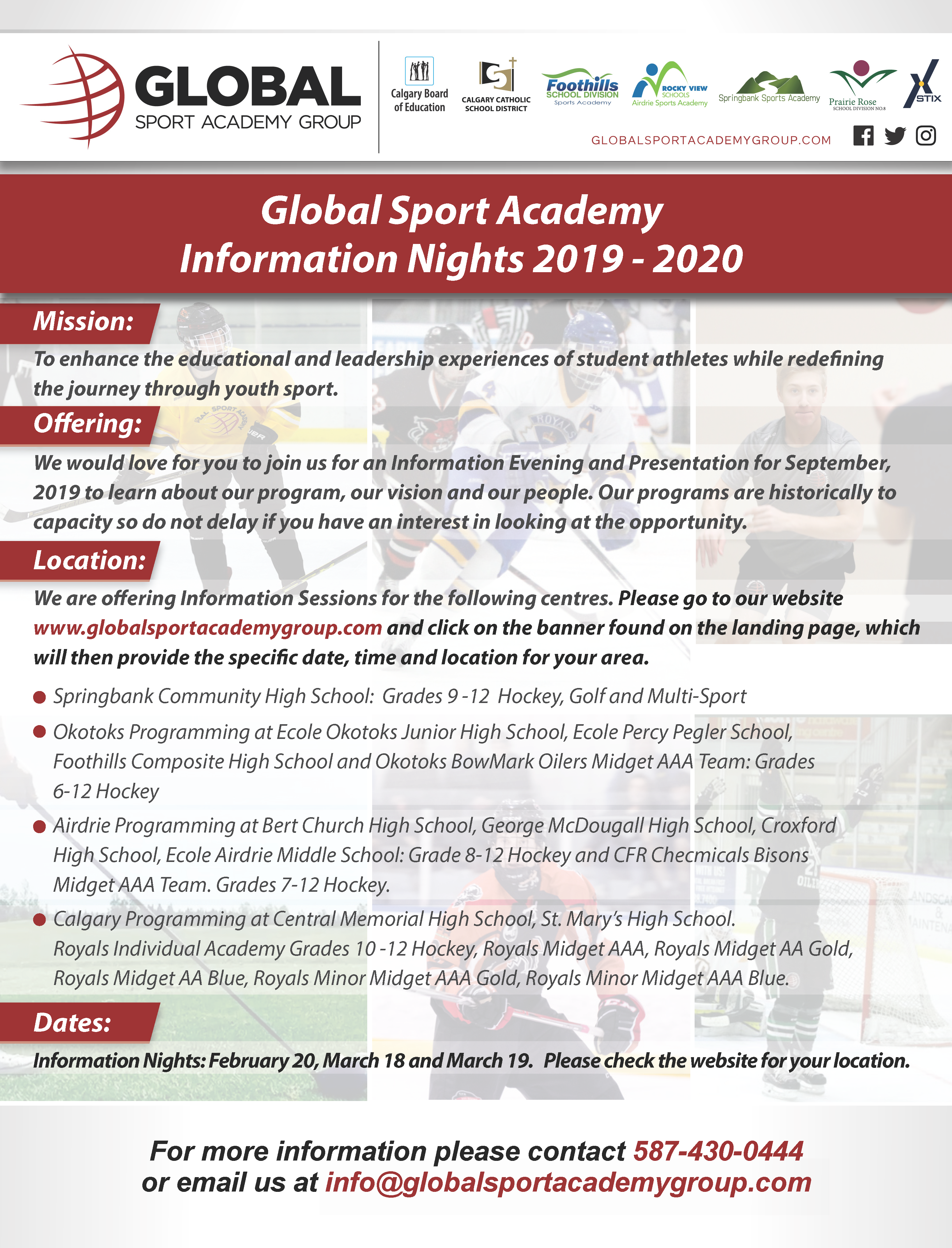 Global Sport Academy Information Nights Poster